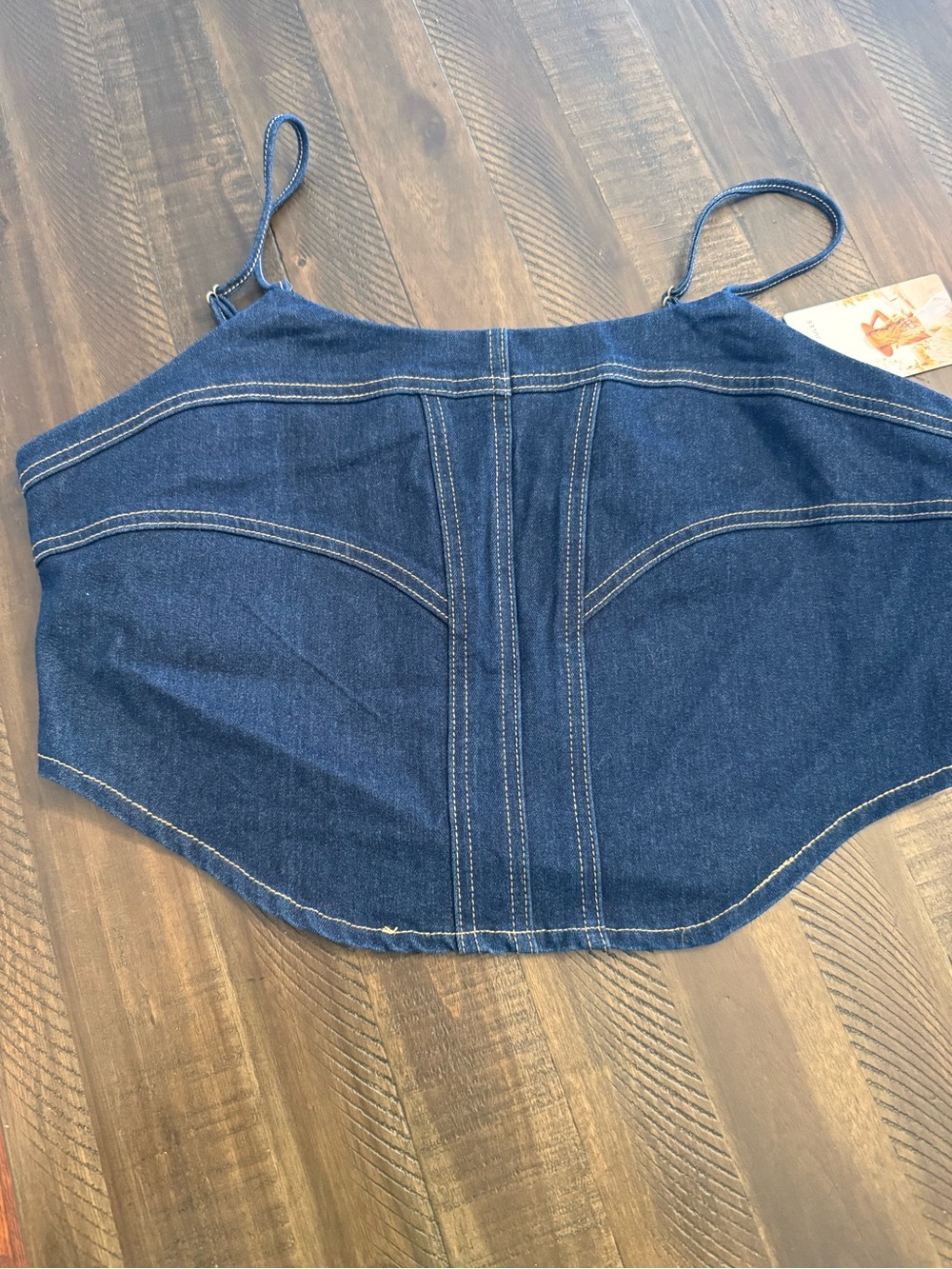 Sincerely Jules Denim Strap Crop Top - Deep Blue